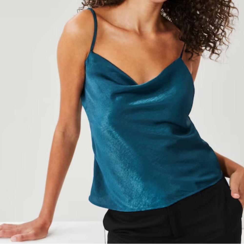 NWT Joe Fresh Teal Satin Cowl Neck Cami Top - Medium